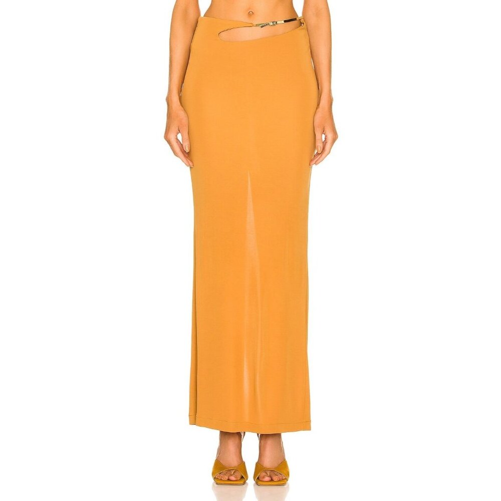 Christopher Esber Sculpted Buckle Column Skirt in Caramel